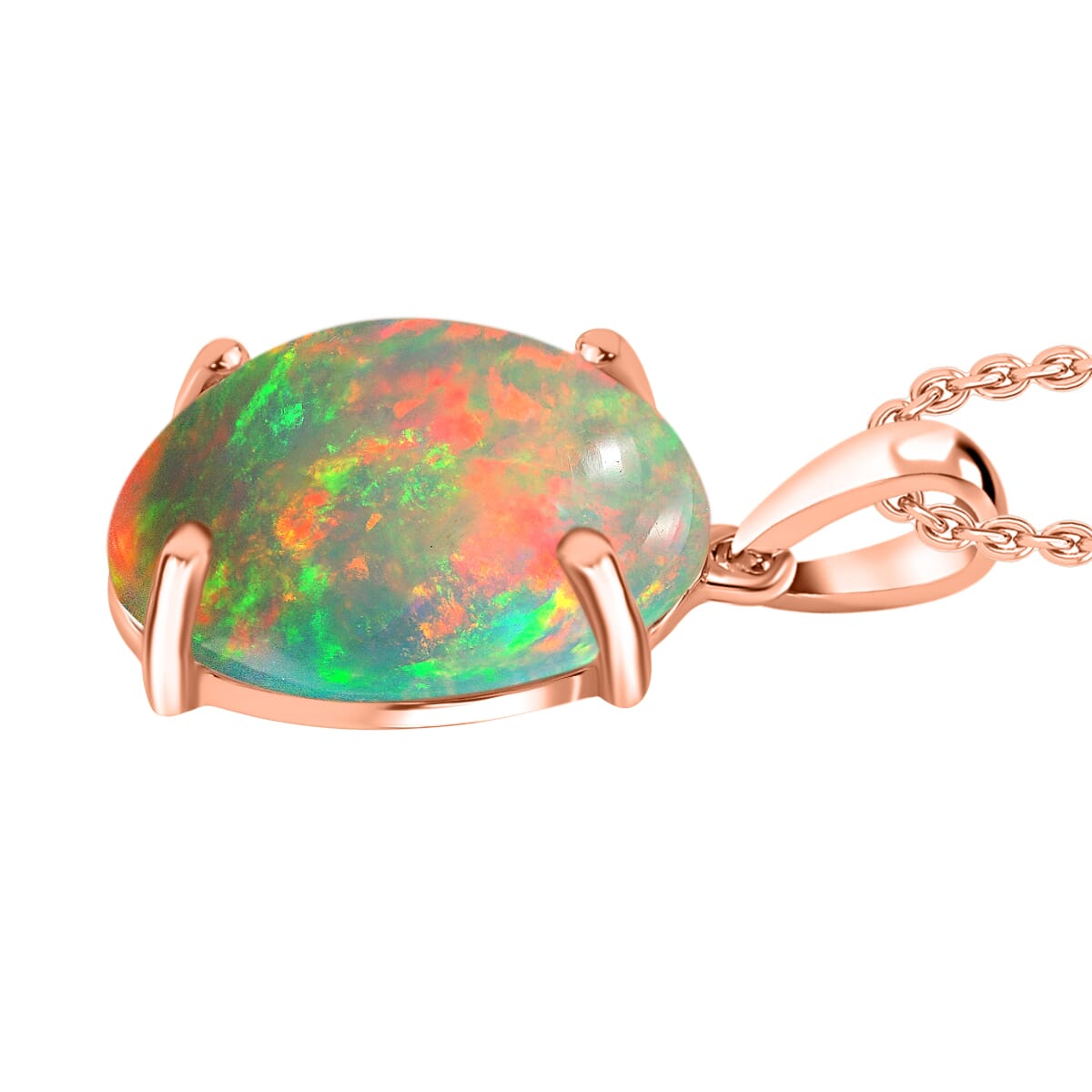 Rhapsody AAAA Ethiopian Welo Opal 5.00 ctw Solitaire Pendant Necklace 20 Inches in 18K Rose Gold image number 2