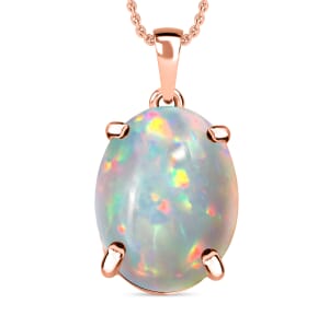Luxoro Premium Ethiopian Welo Opal 5.00 ctw Solitaire Pendant Necklace 20 Inches in 14K Rose Gold