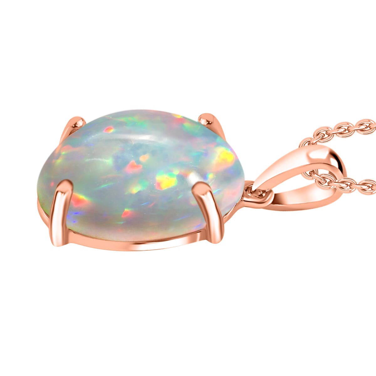 Luxoro Premium Ethiopian Welo Opal 5.00 ctw Solitaire Pendant Necklace 20 Inches in 14K Rose Gold image number 2
