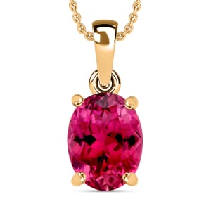 Luxoro Premium Ouro Fino Rubellite 2.50 ctw Solitaire Pendant Necklace 20 Inches in 14K Yellow Gold