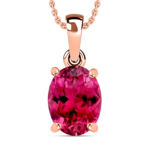 Luxoro Premium Ouro Fino Rubellite 2.50 ctw Solitaire Pendant Necklace 20 Inches in 14K Rose Gold