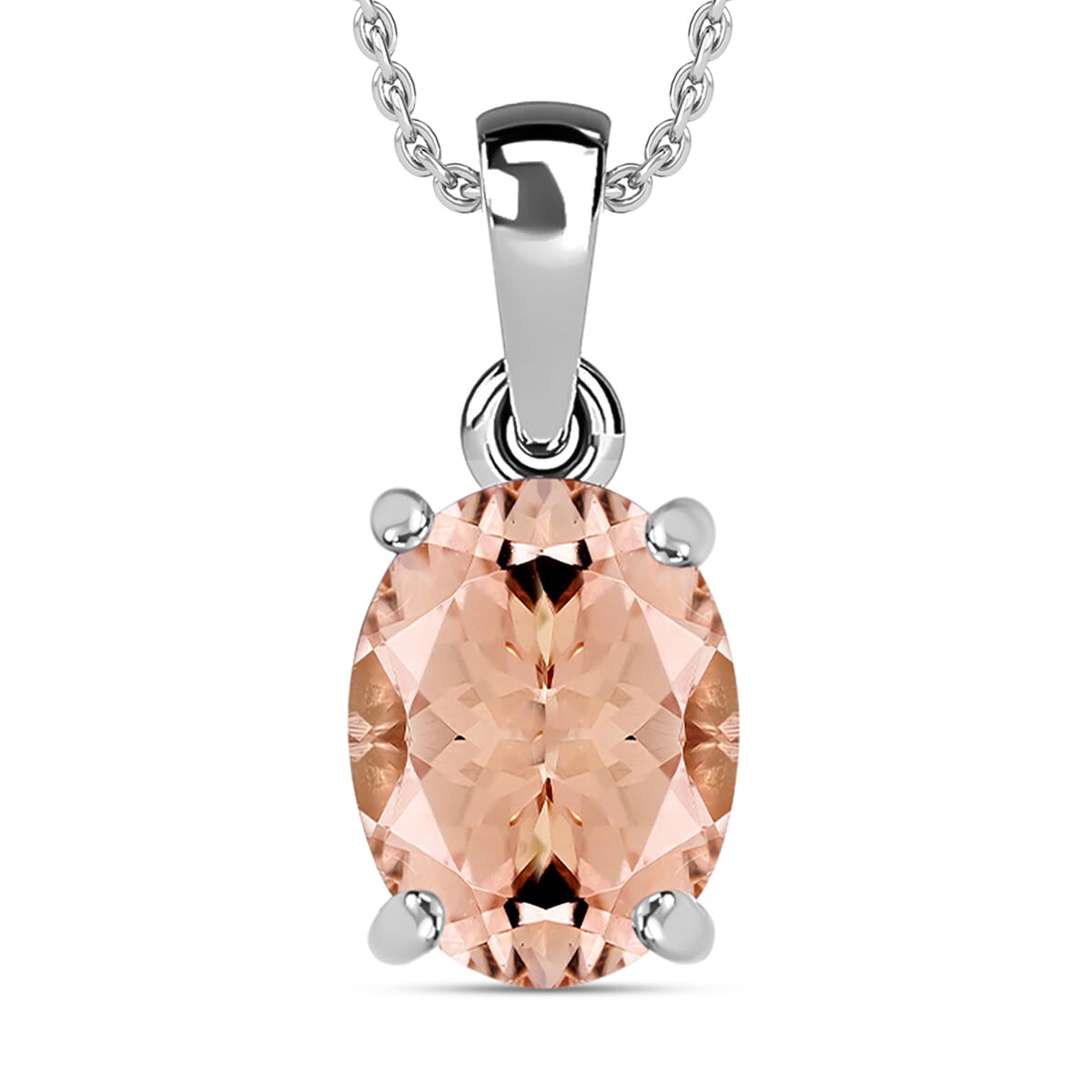 Premium Marropino Morganite 2.40 ctw Solitaire Pendant Necklace 20 Inches in Platinum Over Sterling Silver image number 0