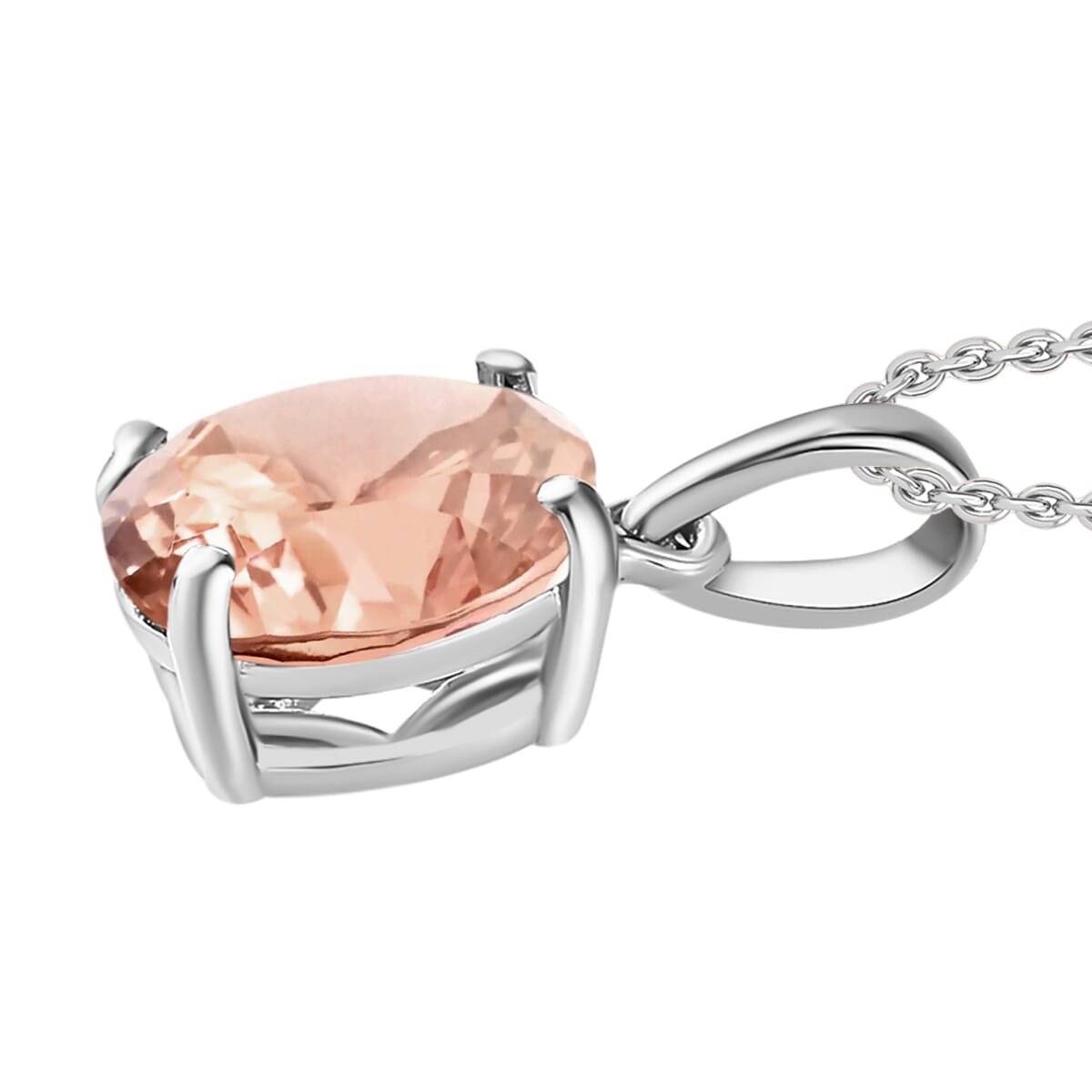 Premium Marropino Morganite 2.40 ctw Solitaire Pendant Necklace 20 Inches in Platinum Over Sterling Silver image number 2
