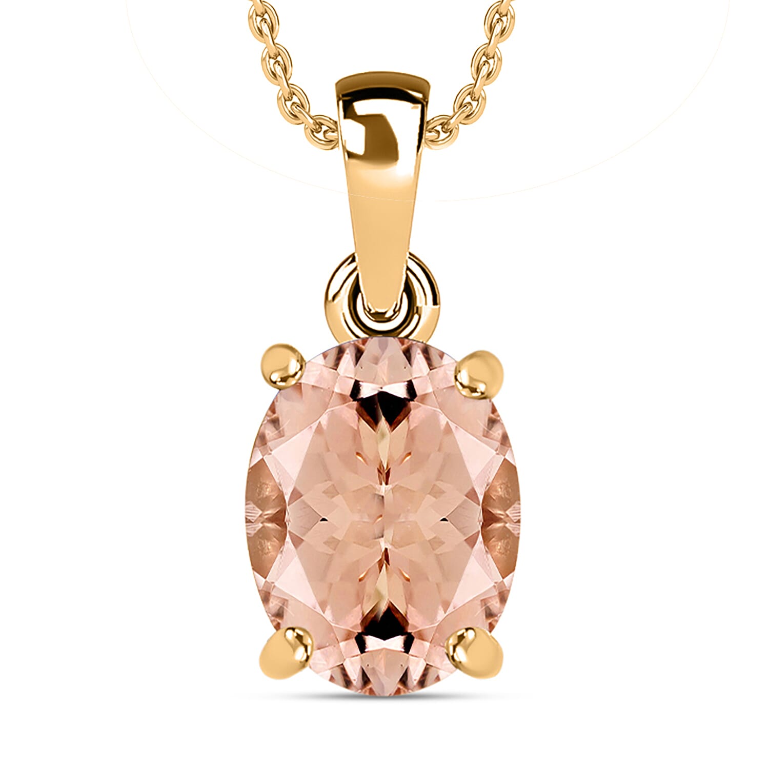 Premium Marropino Morganite 2.40 ctw Solitaire Pendant Necklace 20 Inches in Vermeil Yellow Gold Over Sterling Silver