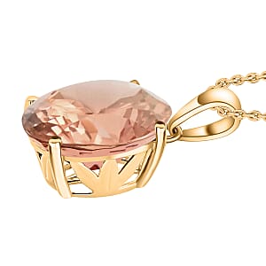 Luxoro AAA Marropino Morganite 4.40 ctw Solitaire Pendant Necklace 20 Inches in 14K Yellow Gold (Del. in 10-12 Days)