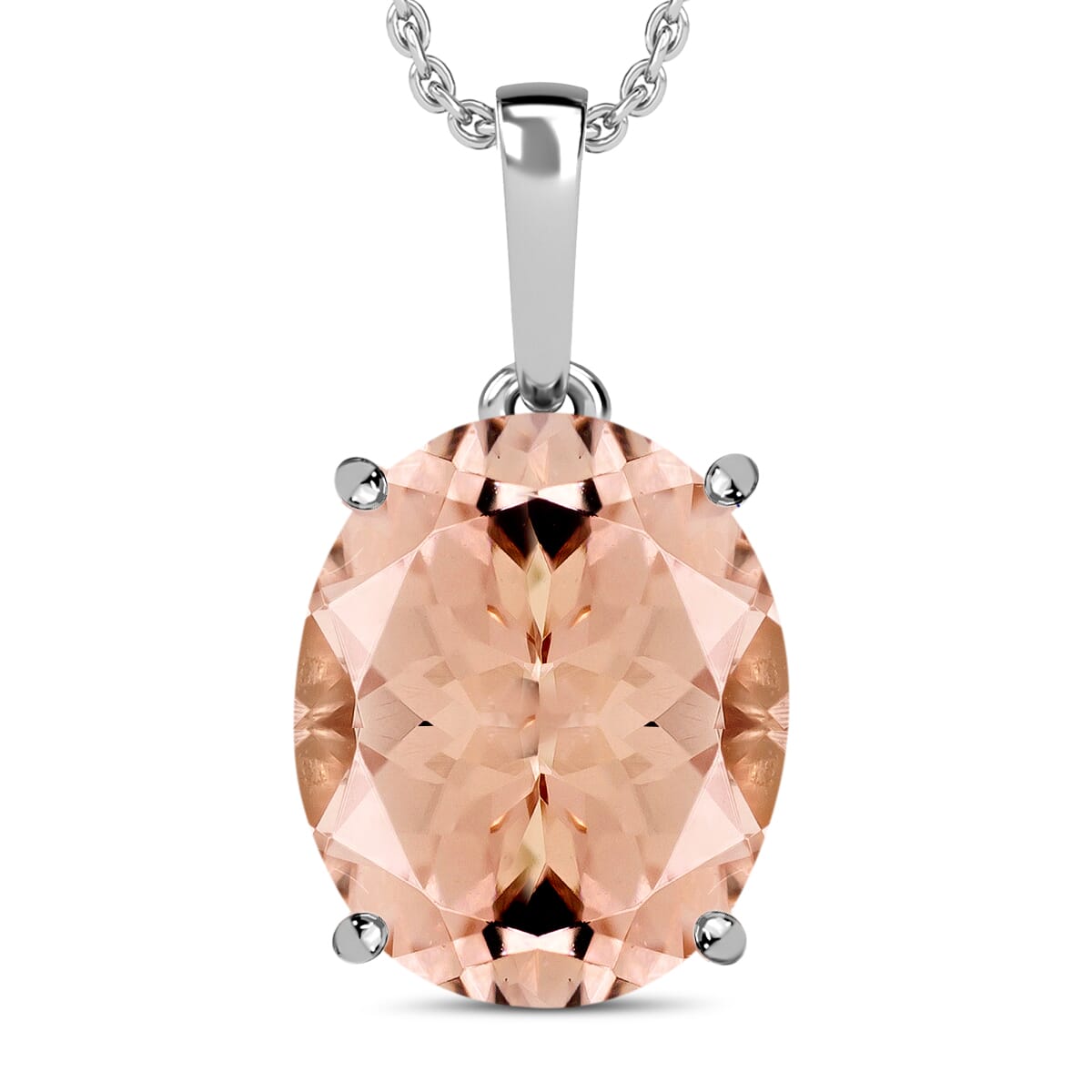 Premium Marropino Morganite 4.40 ctw Solitaire Pendant Necklace 20 Inches in Platinum Over Sterling Silver image number 0