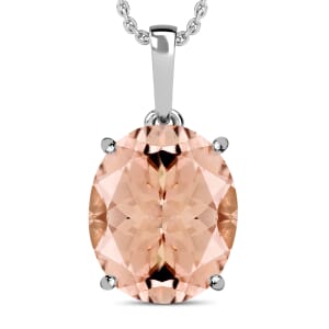 Premium Marropino Morganite 4.40 ctw Solitaire Pendant Necklace 20 Inches in Platinum Over Sterling Silver