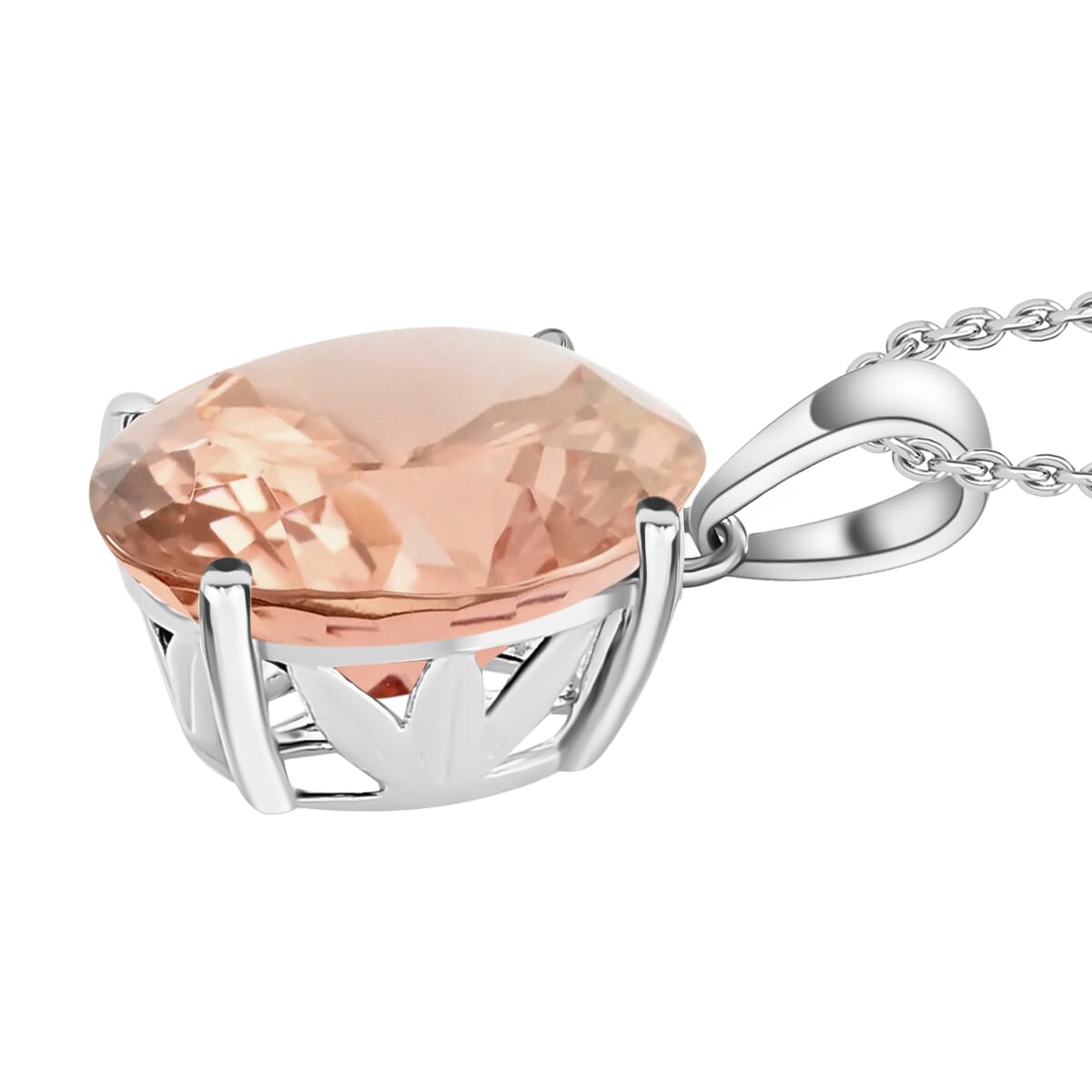 Premium Marropino Morganite 4.40 ctw Solitaire Pendant Necklace 20 Inches in Platinum Over Sterling Silver image number 2