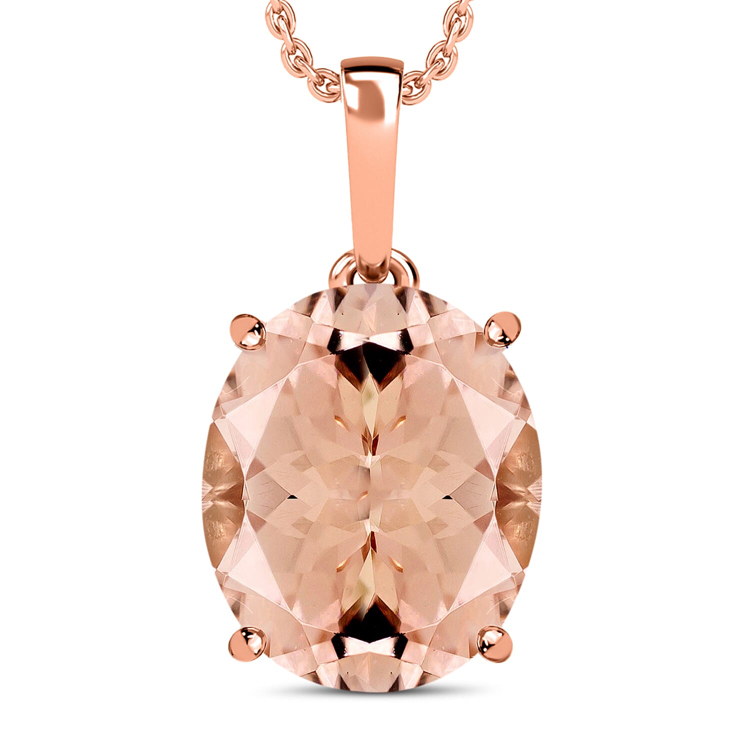 Premium Marropino Morganite 4.40 ctw Solitaire Pendant Necklace 20 Inches in Vermeil Rose Gold Over Sterling Silver