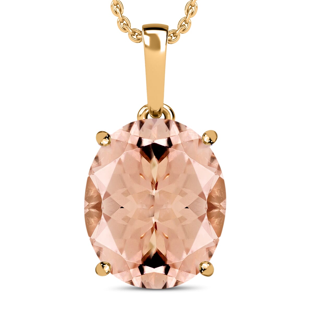 Premium Marropino Morganite 4.40 ctw Solitaire Pendant Necklace 20 Inches in Vermeil Yellow Gold Over Sterling Silver image number 0