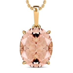 Premium Marropino Morganite 4.40 ctw Solitaire Pendant Necklace 20 Inches in Vermeil Yellow Gold Over Sterling Silver