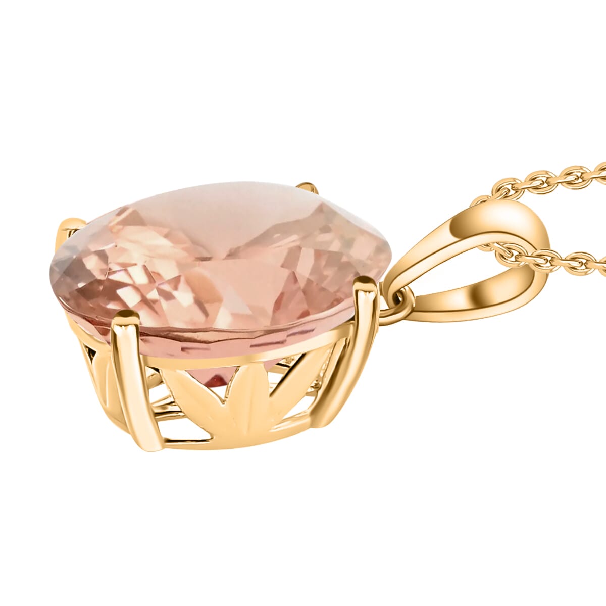 Premium Marropino Morganite 4.40 ctw Solitaire Pendant Necklace 20 Inches in Vermeil Yellow Gold Over Sterling Silver image number 2