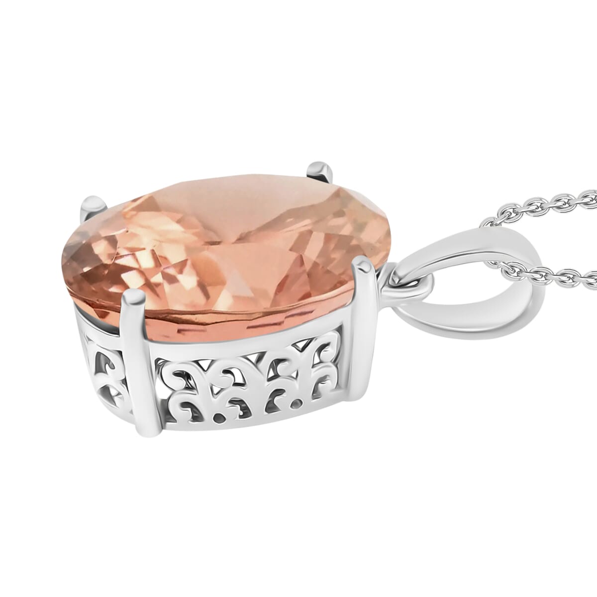 Luxoro 14K White Gold AAA Marropino Morganite Solitaire Pendant Necklace 20 Inches 7.00 ctw image number 2