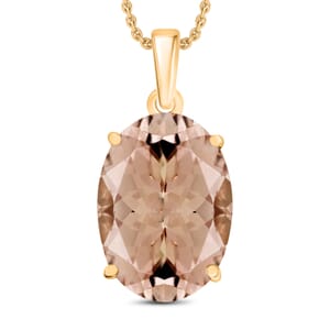 Luxoro 14K Yellow Gold AAA Marropino Morganite Solitaire Pendant Necklace 20 Inches 7.00 ctw