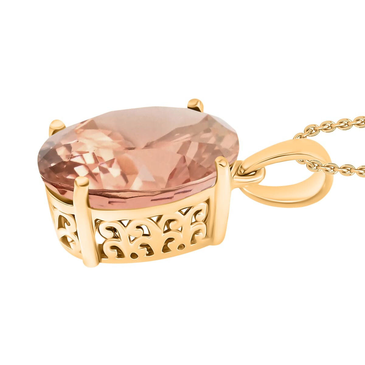 Luxoro 14K Yellow Gold AAA Marropino Morganite Solitaire Pendant Necklace 20 Inches 7.00 ctw image number 2