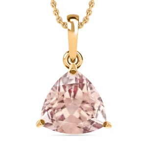 Premium Marropino Morganite 1.30 ctw Solitaire Pendant Necklace 20 Inches in Vermeil Yellow Gold Over Sterling Silver