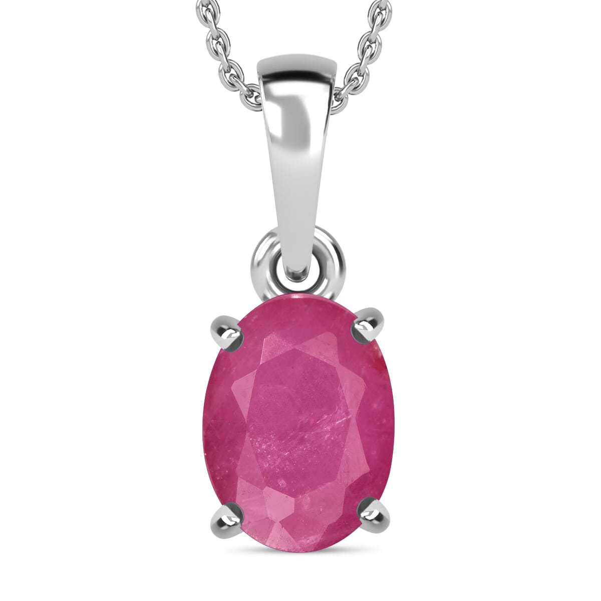 Mozambique Ruby Solitaire Pendant Necklace 20 Inches in Platinum Over Sterling Silver 1.60 ctw image number 0