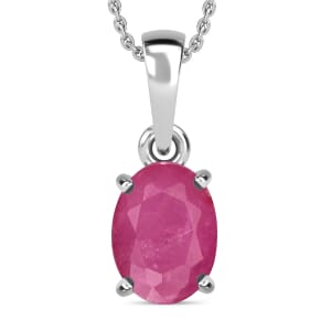 Mozambique Ruby Solitaire Pendant Necklace 20 Inches in Platinum Over Sterling Silver 1.60 ctw