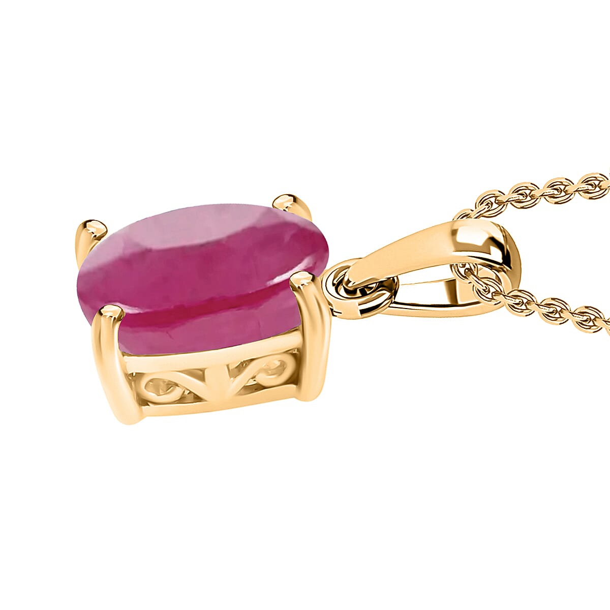 Mozambique Ruby Solitaire Pendant Necklace 20 Inches in Vermeil YG Sterling Silver 1.60 ctw image number 2