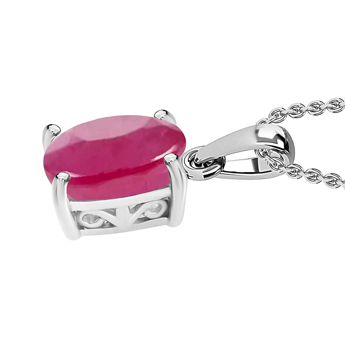 Luxoro Premium Mozambique Ruby 1.60 ctw Solitaire Pendant Necklace 20 Inches in 14K White Gold image number 2