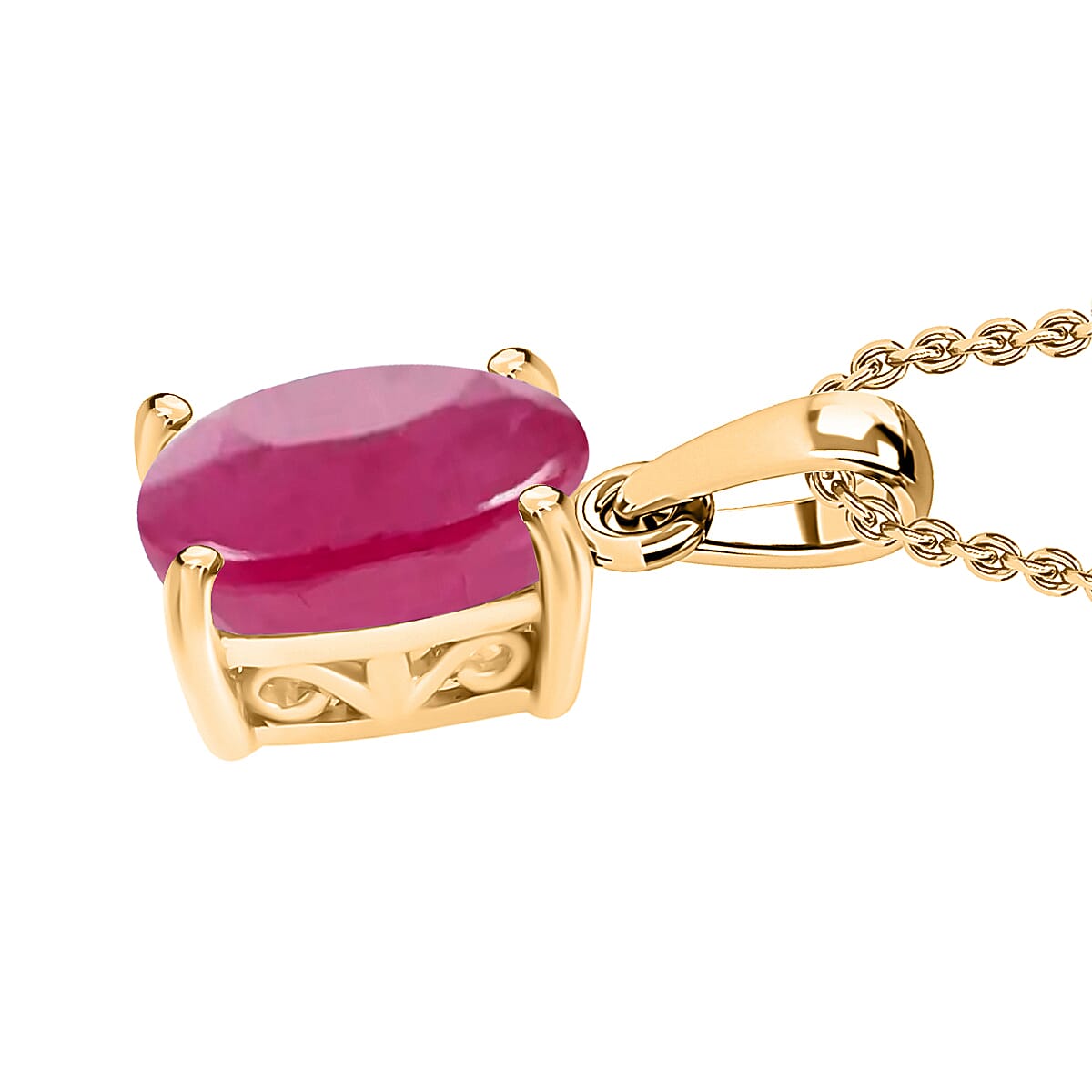Luxoro Premium Mozambique Ruby 1.60 ctw Solitaire Pendant Necklace 20 Inches in 14K Yellow Gold image number 2