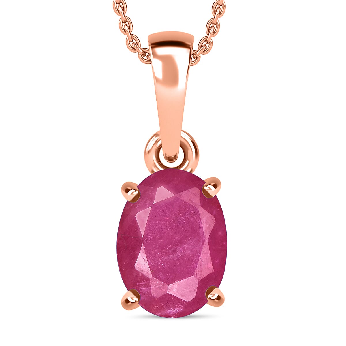 Luxoro Premium Mozambique Ruby 1.60 ctw Solitaire Pendant Necklace 20 Inches in 14K Rose Gold image number 0