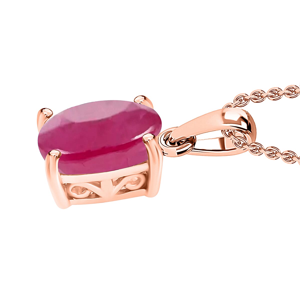 Luxoro Premium Mozambique Ruby 1.60 ctw Solitaire Pendant Necklace 20 Inches in 14K Rose Gold image number 2