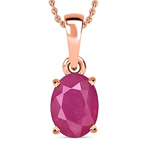 Rhapsody AAAA Mozambique Ruby 1.60 ctw Solitaire Pendant Necklace in 18K Rose Gold 20 Inches
