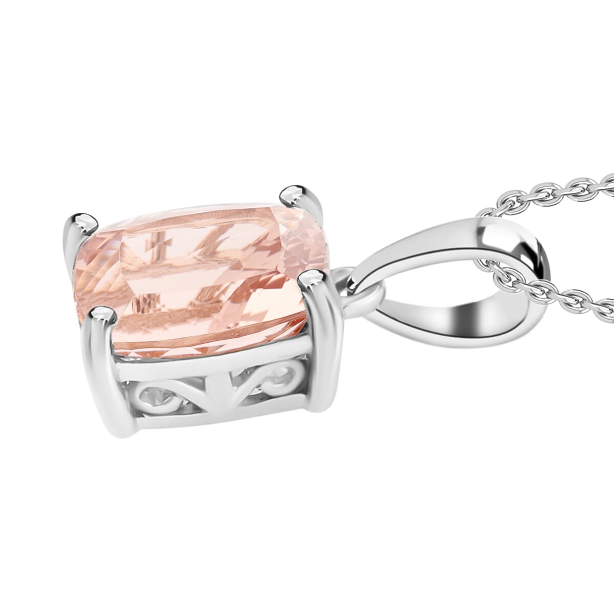 Marropino Morganite 2.85 ctw Solitaire Pendant Necklace 20 Inches in Platinum Over Sterling Silver image number 2
