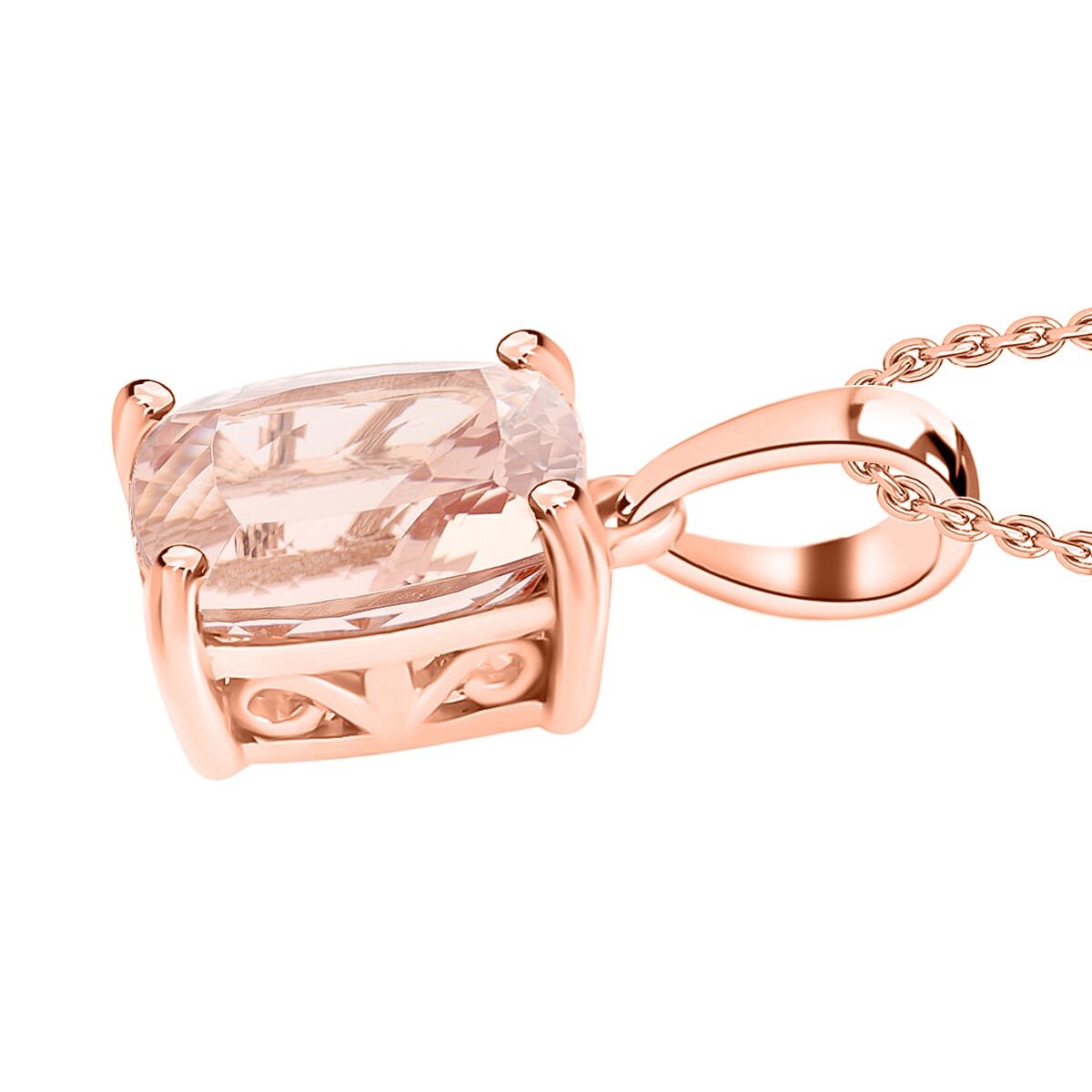 Marropino Morganite 2.85 ctw Solitaire Pendant Necklace 20 Inches in Vermeil Rose Gold Over Sterling Silver image number 2
