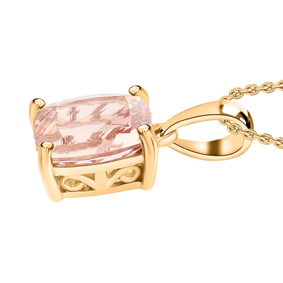 Marropino Morganite 2.85 ctw Solitaire Pendant Necklace 20 Inches in Vermeil Yellow Gold Over Sterling Silver image number 2