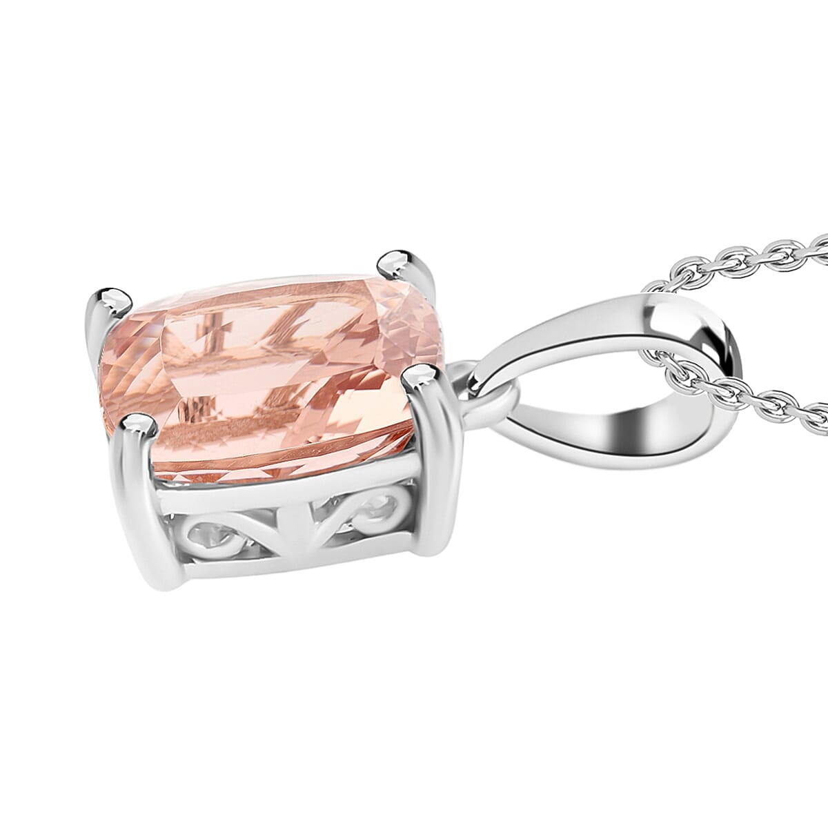 Luxoro AAA Marropino Morganite 2.85 ctw Solitaire Pendant Necklace 20 Inches in 14K White Gold image number 2