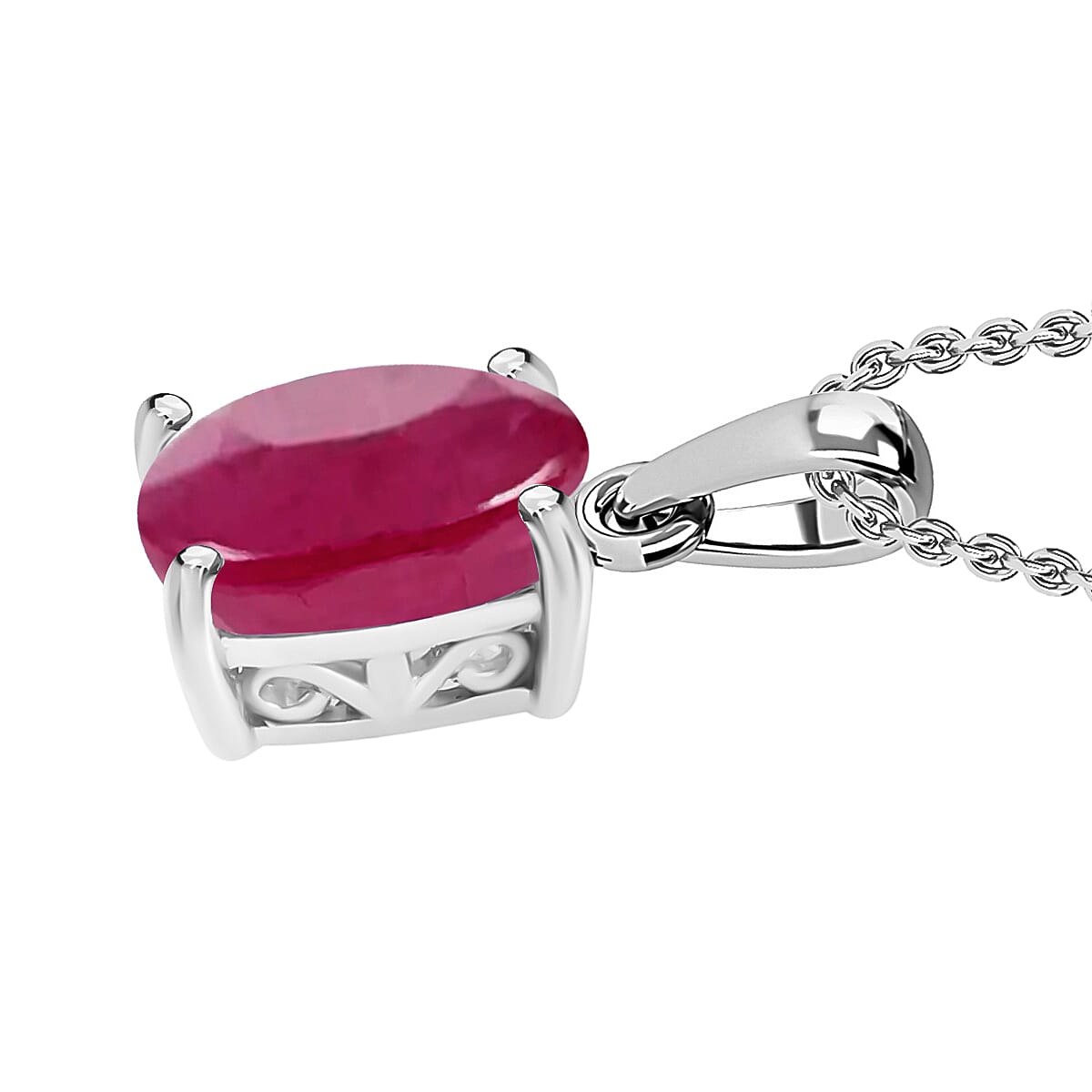 Rhapsody AAAA Mozambique Ruby 1.60 ctw Solitaire Pendant Necklace 20 Inches in 950 Platinum image number 2