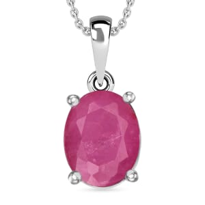 Mozambique Ruby Solitaire Pendant Necklace 20 Inches in Platinum Over Sterling Silver 2.40 ctw