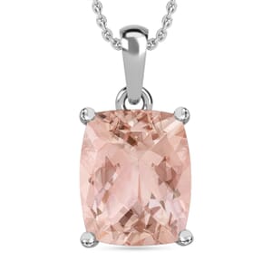 Luxoro 14K White Gold AAA Marropino Morganite Solitaire Pendant Necklace 20 Inches 4.95 ctw