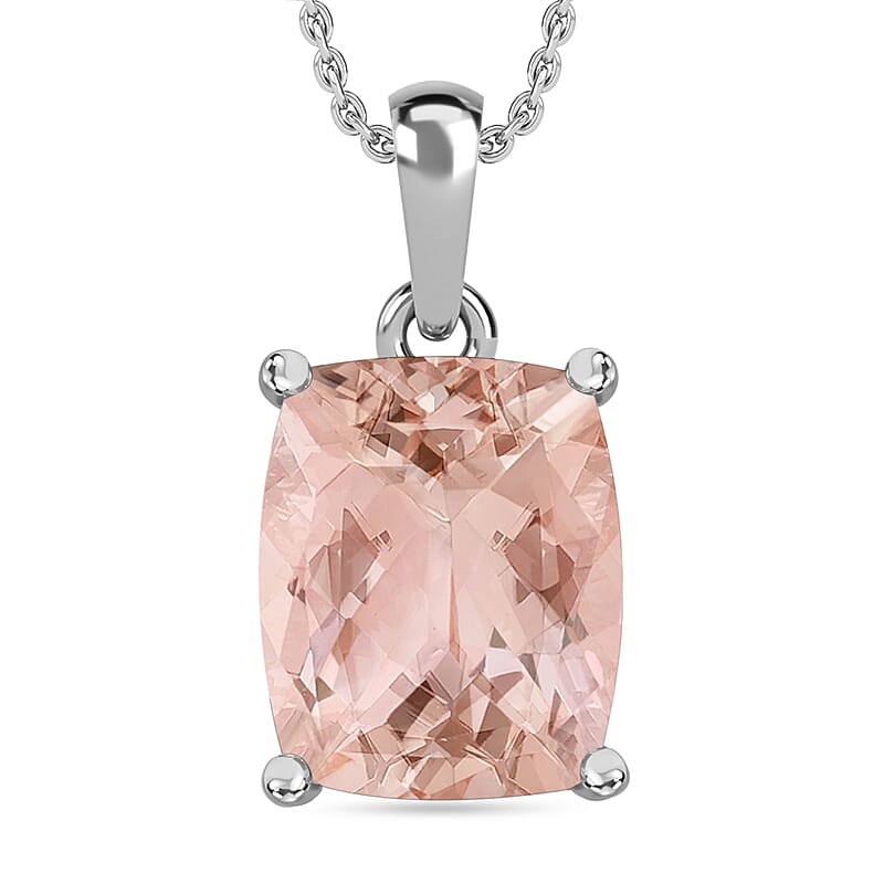 Luxoro 14K White Gold AAA Marropino Morganite Solitaire Pendant Necklace 20 Inches 4.95 ctw