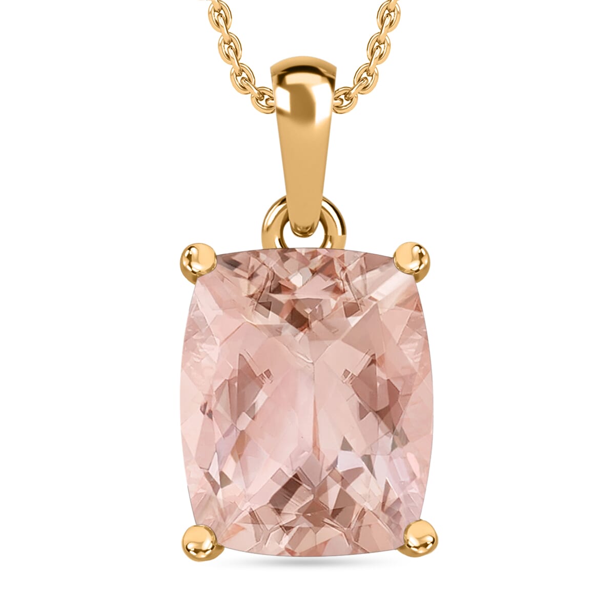 AAA Marropino Morganite 4.95 ctw Solitaire Pendant Necklace 20 Inches in Vermeil Yellow Gold Over Sterling Silver image number 0