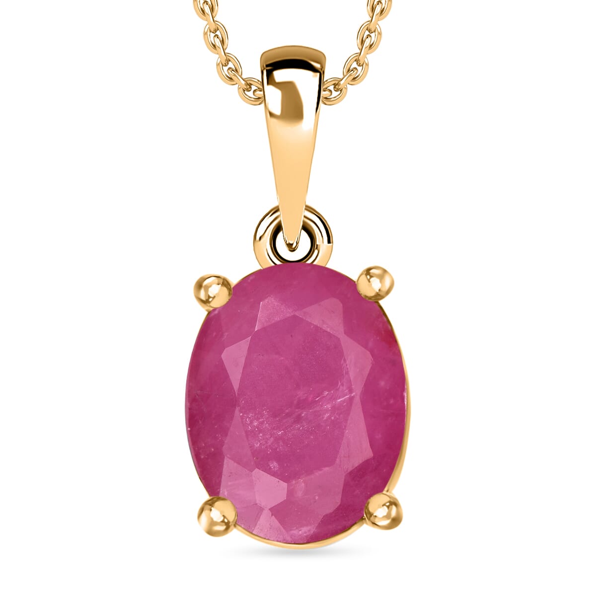 Mozambique Ruby 2.40 ctw Solitaire Pendant Necklace 20 Inches in Vermeil Yellow Gold Over Sterling Silver image number 0