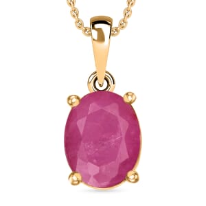 Mozambique Ruby 2.40 ctw Solitaire Pendant Necklace 20 Inches in Vermeil Yellow Gold Over Sterling Silver