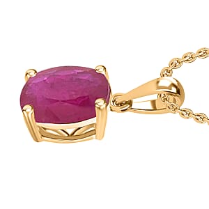 Mozambique Ruby 2.40 ctw Solitaire Pendant Necklace 20 Inches in Vermeil Yellow Gold Over Sterling Silver (Del. in 10-12 Days)