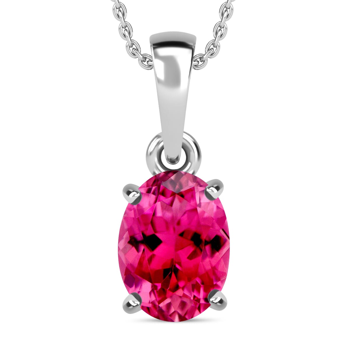 Ouro Fino Rubellite 1.30 ctw Solitaire Pendant Necklace 20 Inches in Platinum Over Sterling Silver image number 0
