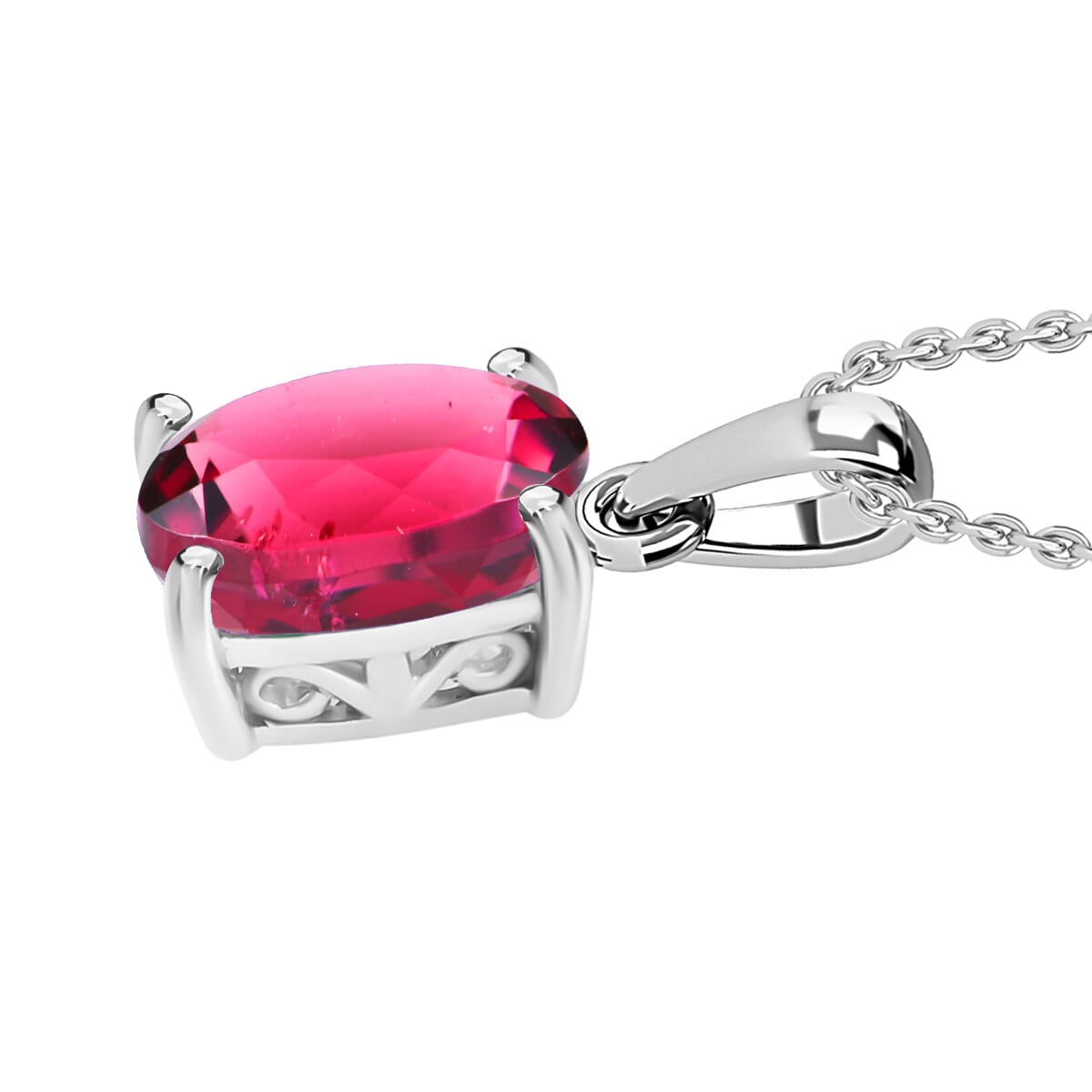 Ouro Fino Rubellite 1.30 ctw Solitaire Pendant Necklace 20 Inches in Platinum Over Sterling Silver image number 2