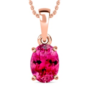Ouro Fino Rubellite 1.30 ctw Solitaire Pendant Necklace 20 Inches in Vermeil Rose Gold Over Sterling Silver