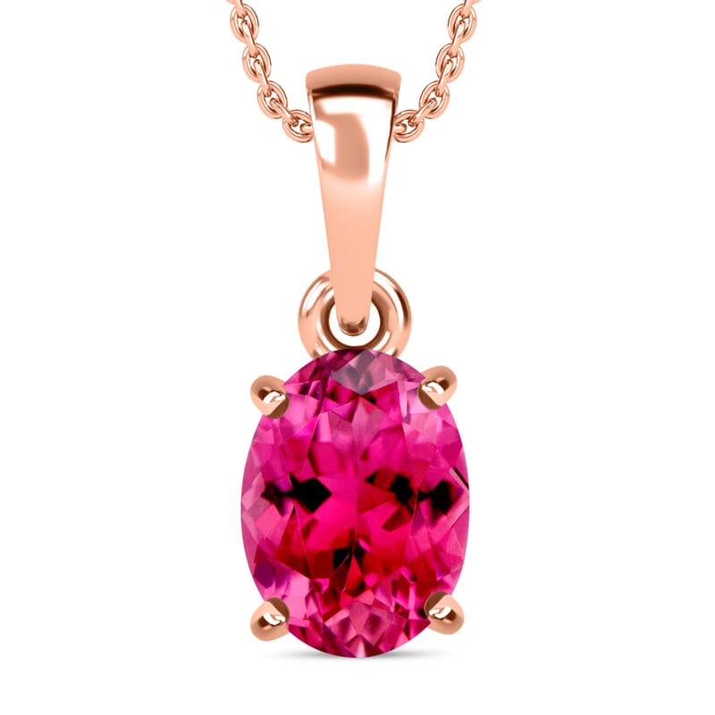 Ouro Fino Rubellite 1.30 ctw Solitaire Pendant Necklace 20 Inches in Vermeil Rose Gold Over Sterling Silver