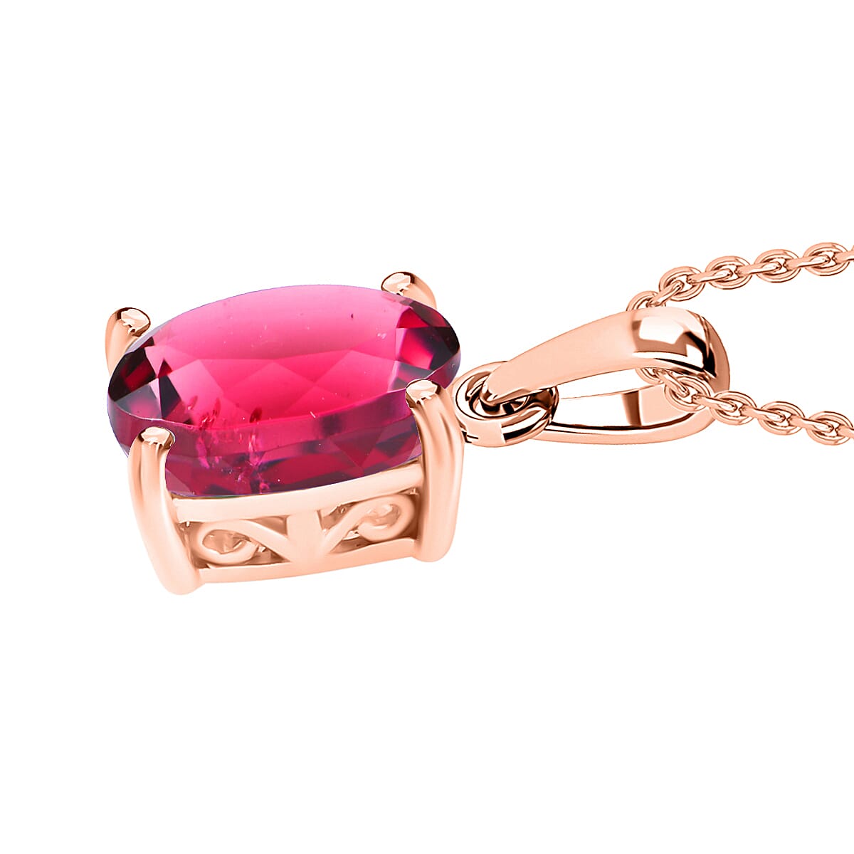 Ouro Fino Rubellite 1.30 ctw Solitaire Pendant Necklace 20 Inches in Vermeil Rose Gold Over Sterling Silver