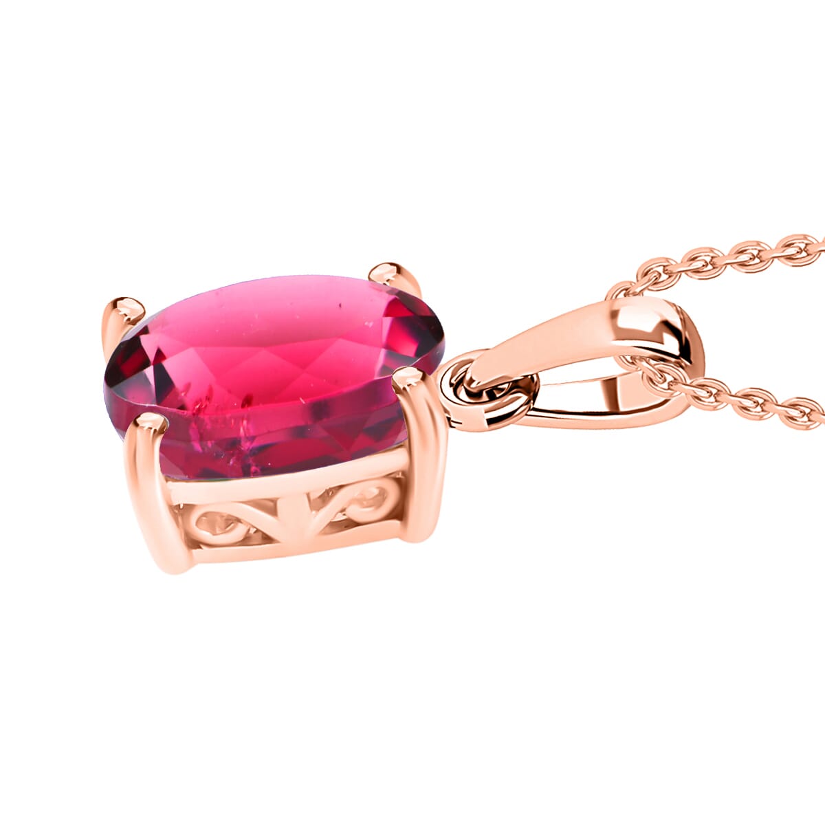 Ouro Fino Rubellite 1.30 ctw Solitaire Pendant Necklace 20 Inches in Vermeil Rose Gold Over Sterling Silver image number 2