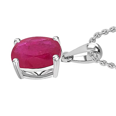Luxoro Premium Mozambique Ruby 2.40 ctw Solitaire Pendant Necklace in 14K White Gold 20 Inches