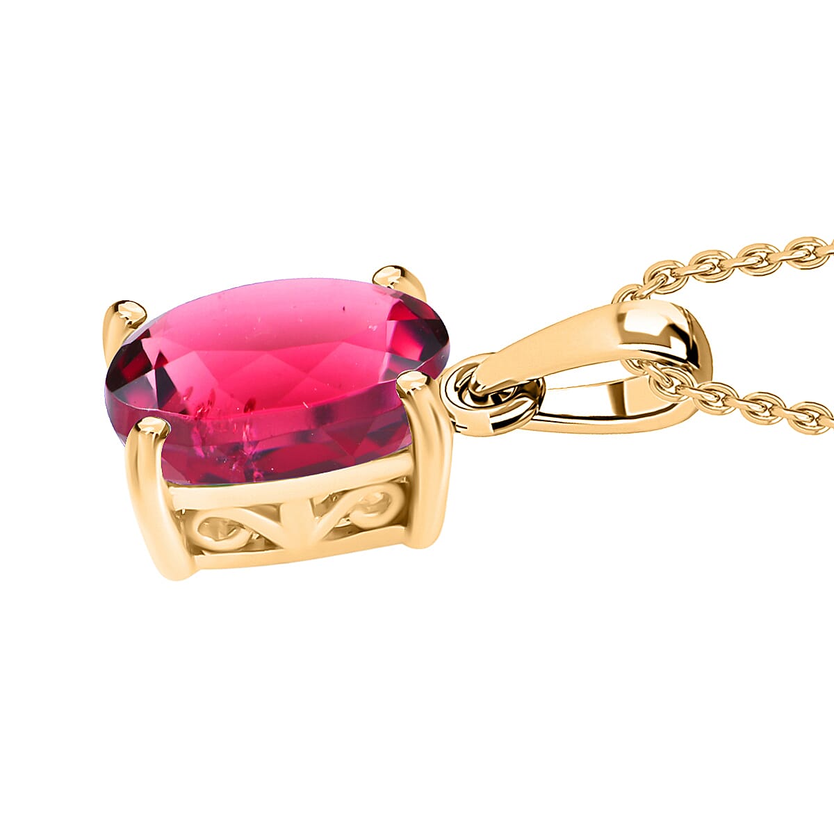 Ouro Fino Rubellite 1.30 ctw Solitaire Pendant Necklace 20 Inches in Vermeil Yellow Gold Over Sterling Silver image number 2
