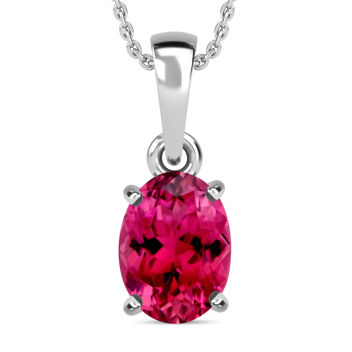 Luxoro Premium Ouro Fino Rubellite 1.30 ctw Solitaire Pendant Necklace 20 Inches in 18K White Gold image number 0