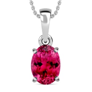 Luxoro AAA Ouro Fino Rubellite 1.30 ctw Solitaire Pendant Necklace 20 Inches in 18K White Gold